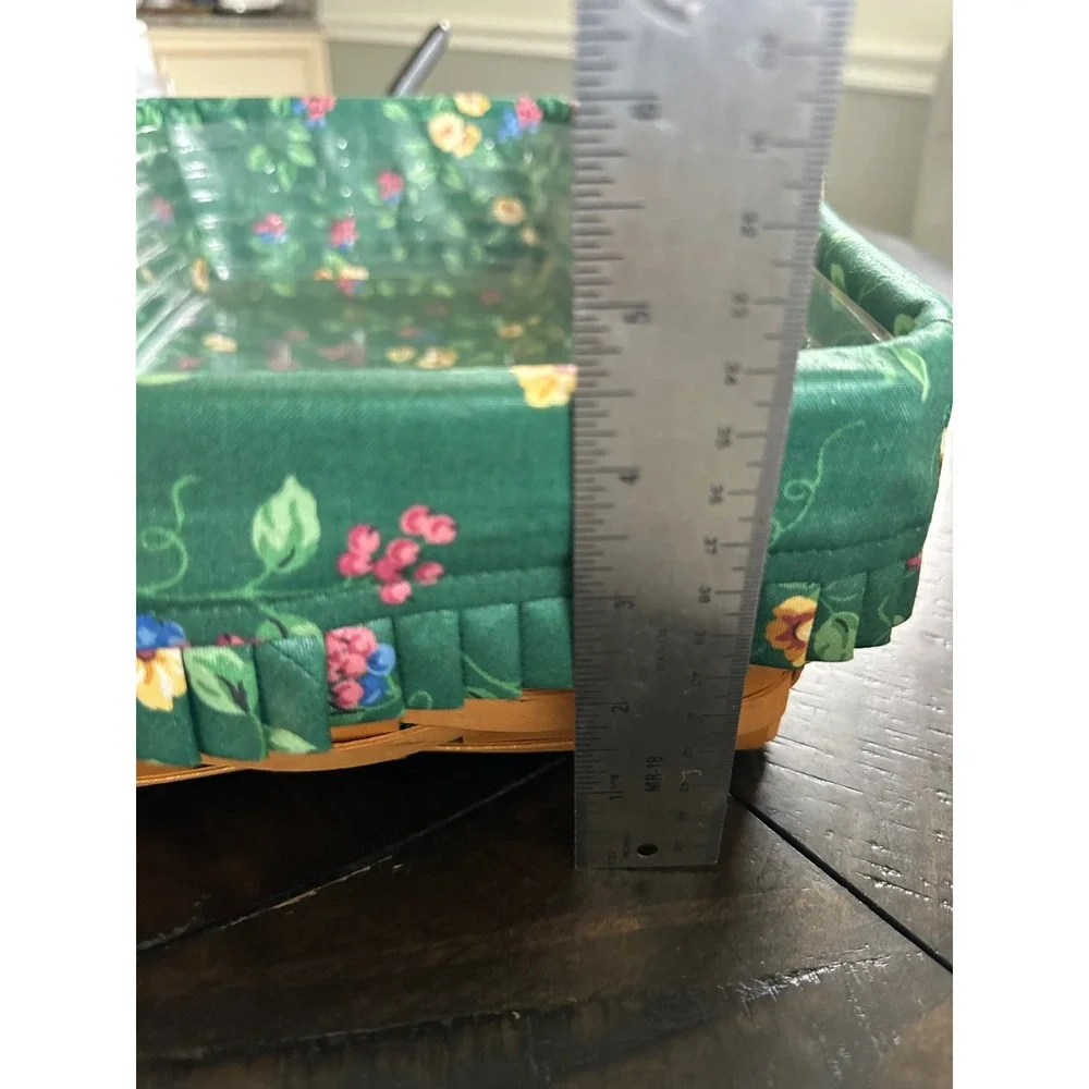 Longaberger 1993 Handwoven Basket Green Floral Liner Plastic Insert Dual Handles